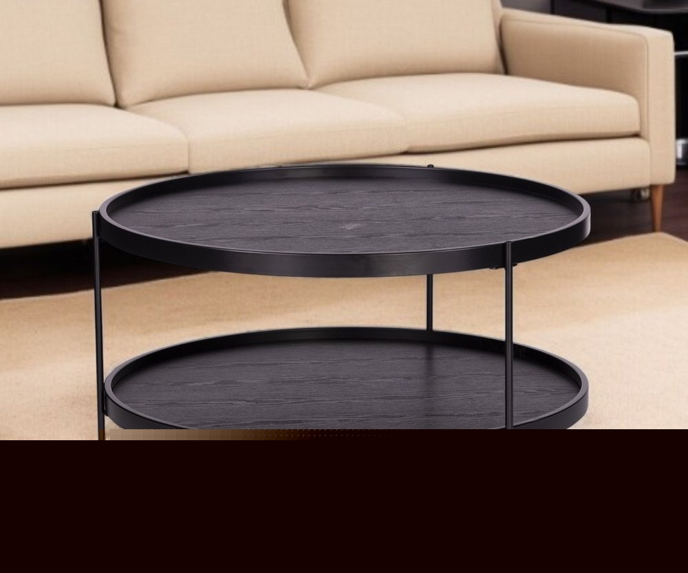 33" Black Manufactured Wood And Metal Round Coffee Table