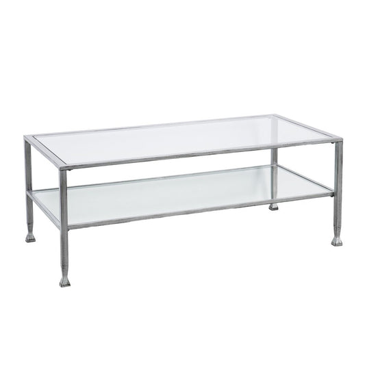 48" Silver Glass and Metal Coffee Table