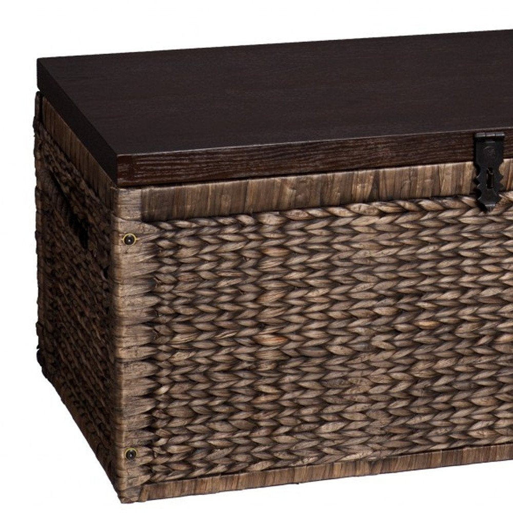 38" Brown Wood And Wicker With Iron Coffee Table