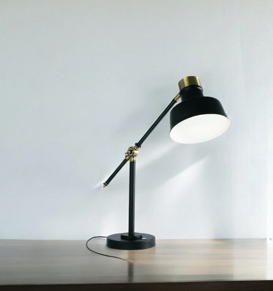 Matte Black and Antiqued Brass LED Adjustable Desk Lamp