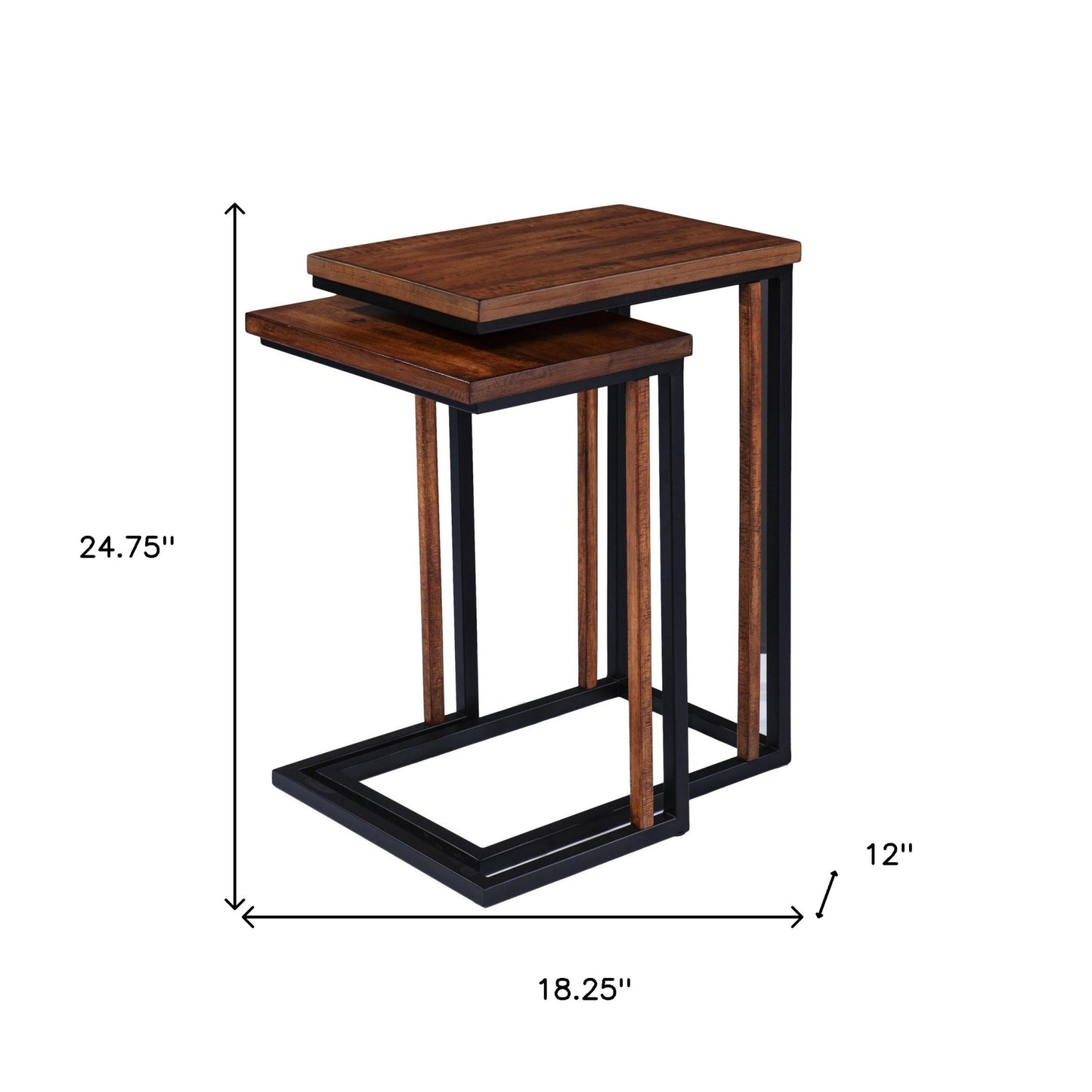 Set Of Two 25" Brown Solid Wood Rectangular Nested End Tables