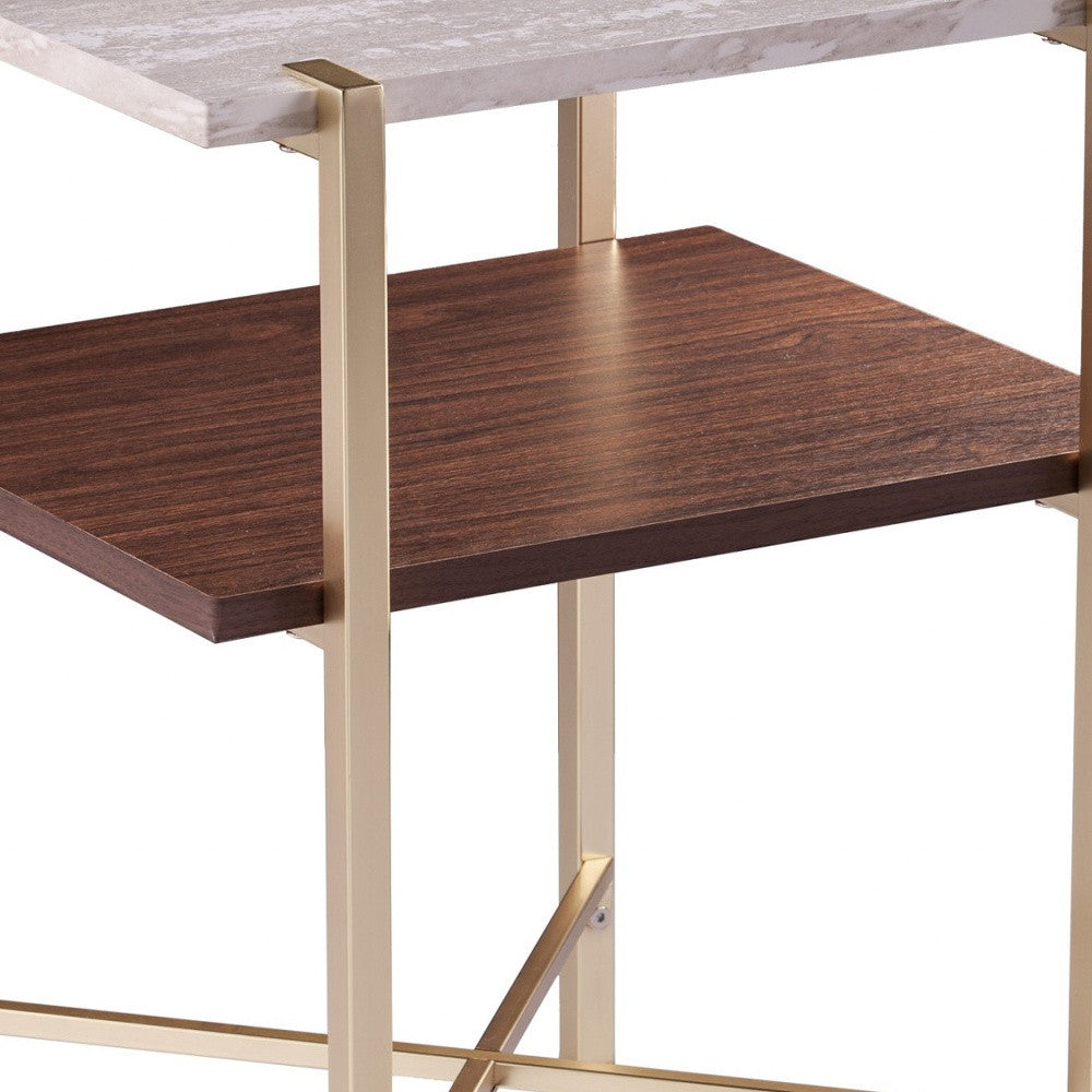24" Brass Manufactured Wood And Iron Square End Table With Shelf