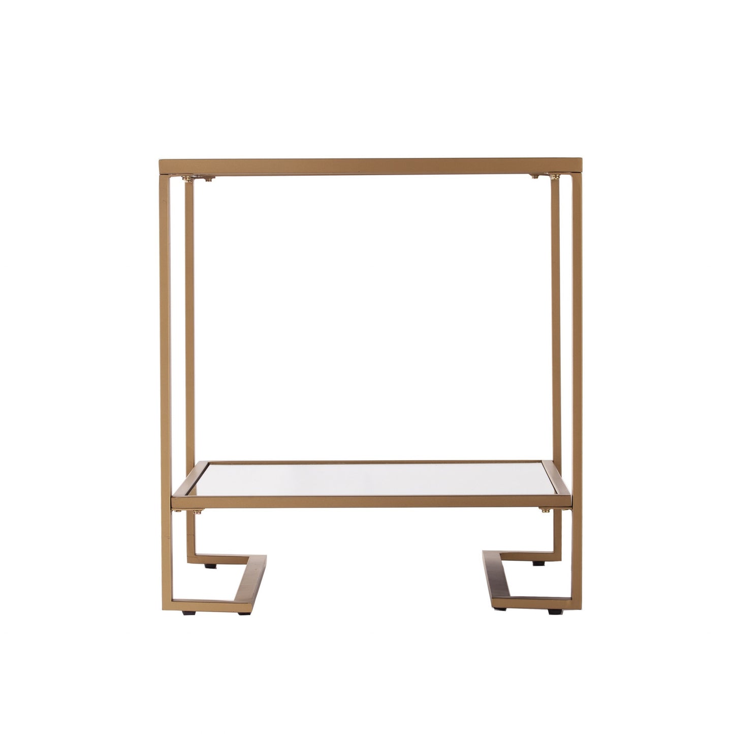 24" Gold Glass And Iron Square Mirrored End Table With Shelf