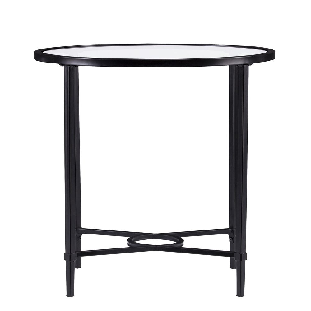 25" Black And Clear Glass Oval End Table
