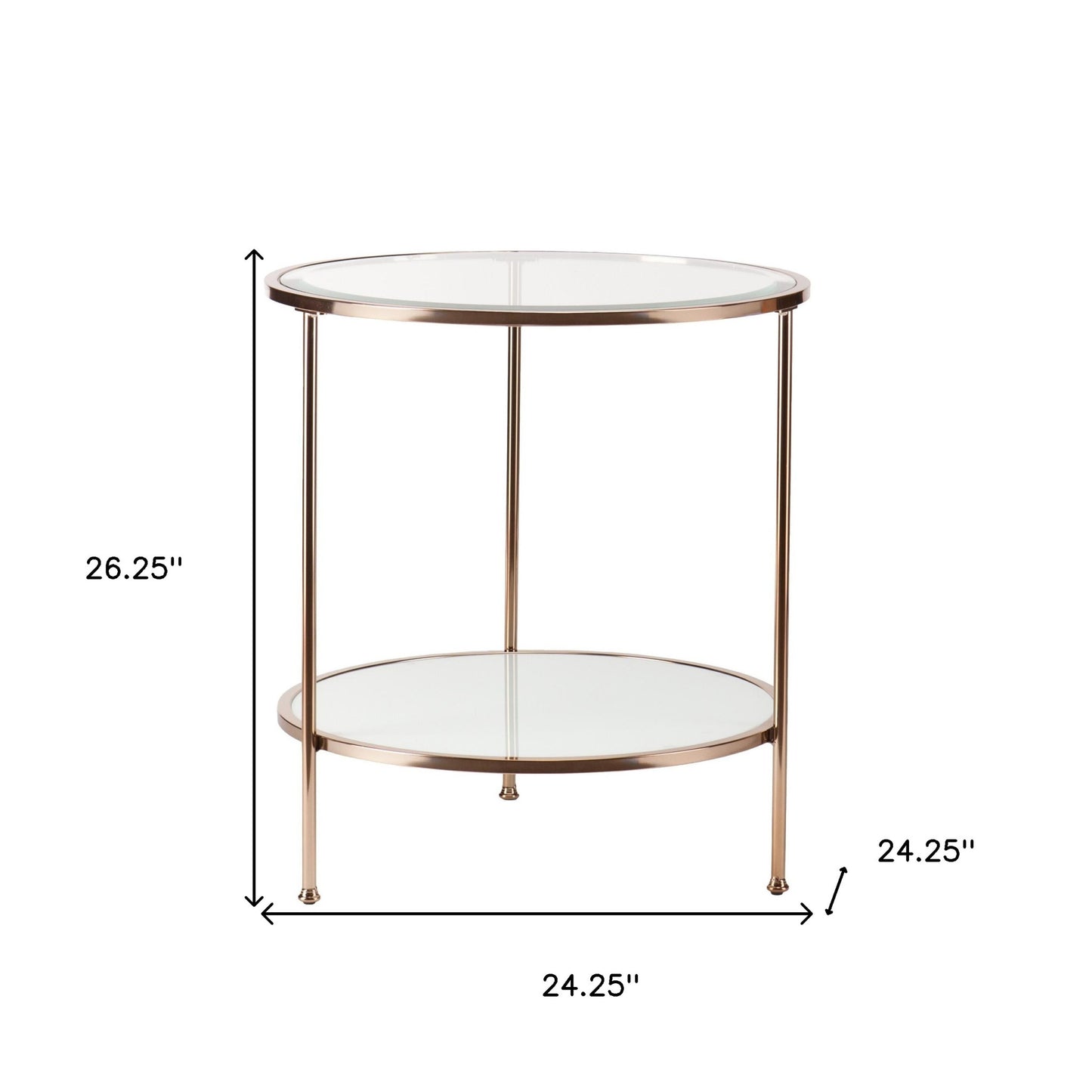 26" Gold Glass And Iron Round End Table With Shelf