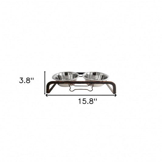 Rustic Elevated 16oz Two Bowl Dog Feeding Station