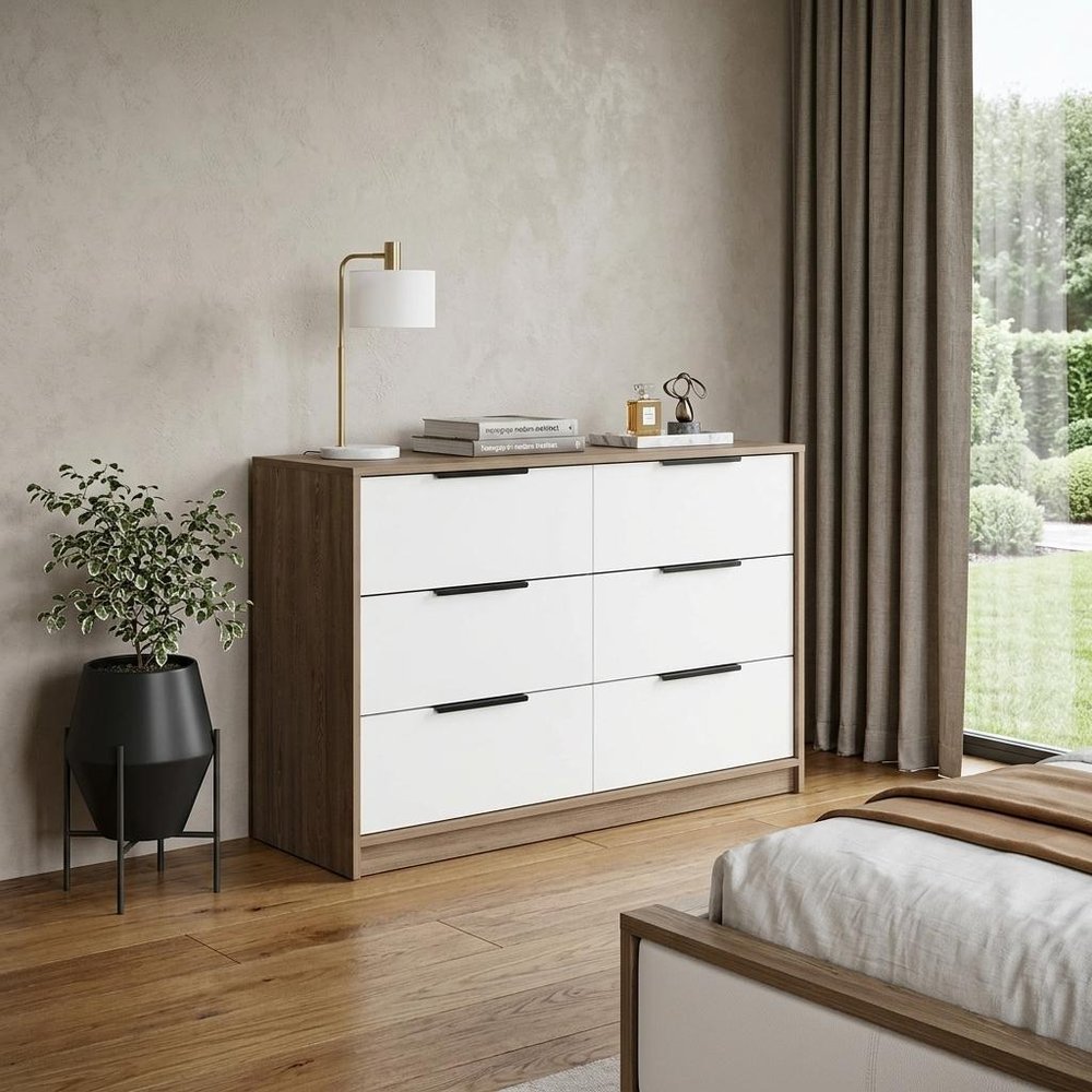 42" Brown And White Wood Four Drawer Dresser