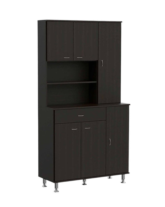 67" Black Wood Seven Door Pantry Or Storage Closet