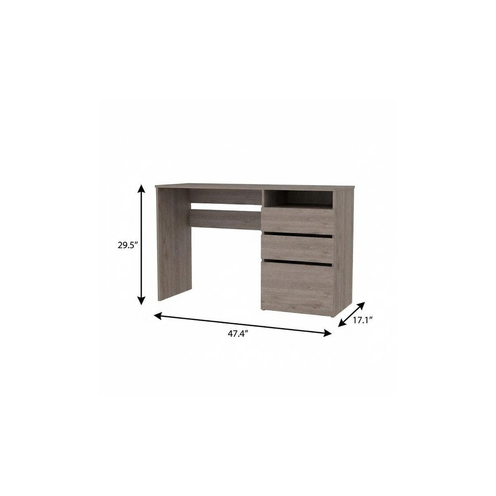 47" Light Gray Computer Desk With Three Drawers