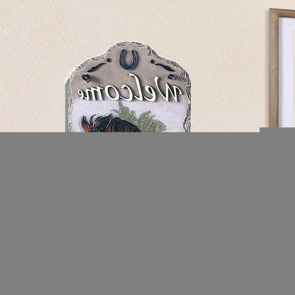 13" X 8" Gray Black And Brown Horse Welcome Resin Wall Decor