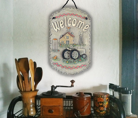 13" X 8" Gray And Beige Polyresin Welcome Sign Wall Decor