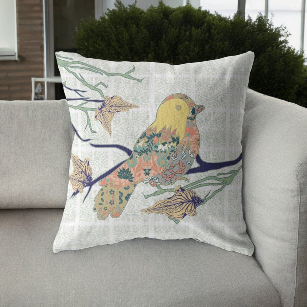16" Light Green Sparrow Indoor Outdoor Throw Pillow
