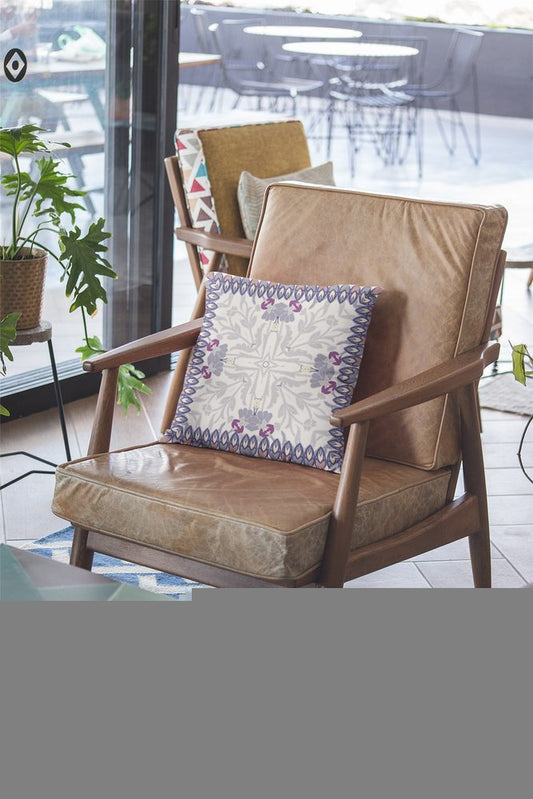 16" Gray Floral Frame Indoor Outdoor Throw Pillow