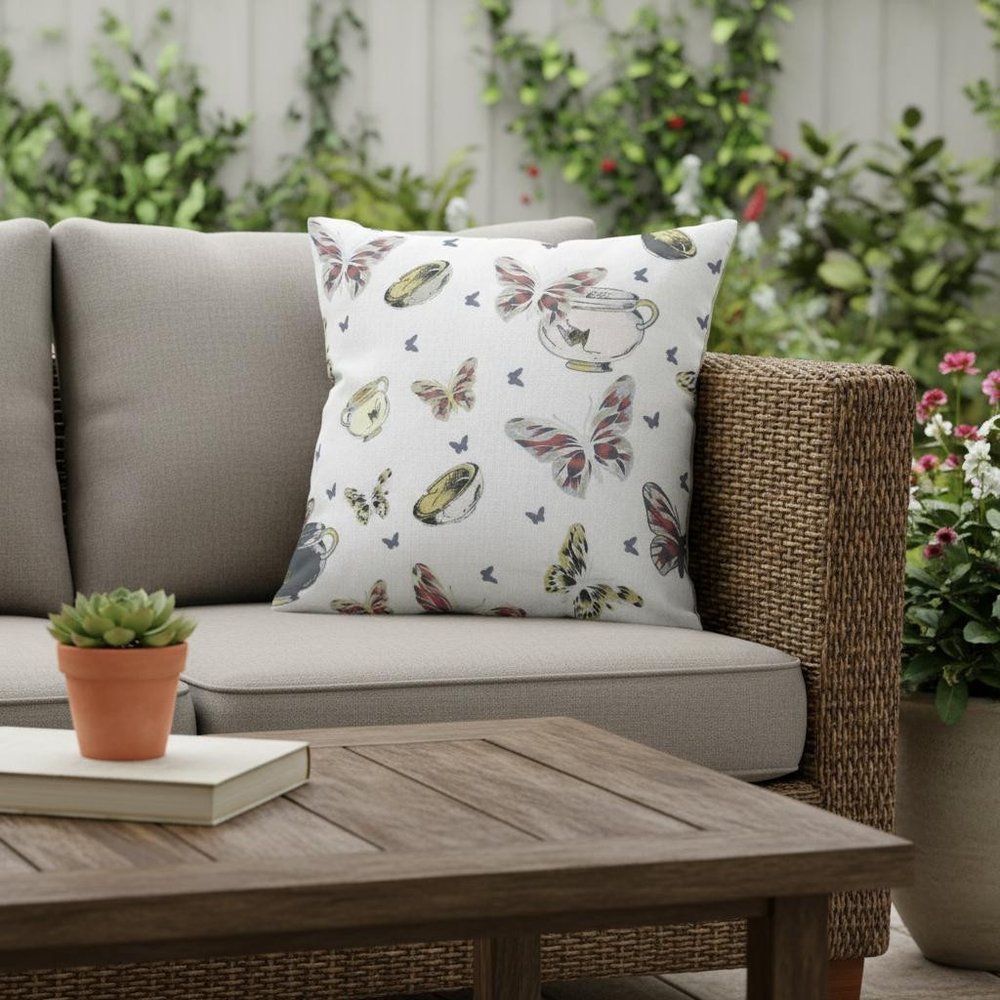 16" White Butterflies Indoor Outdoor Throw Pillow