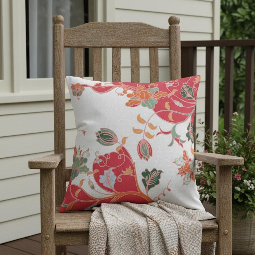 16" Red White Garden Indoor Outdoor Throw Pillow