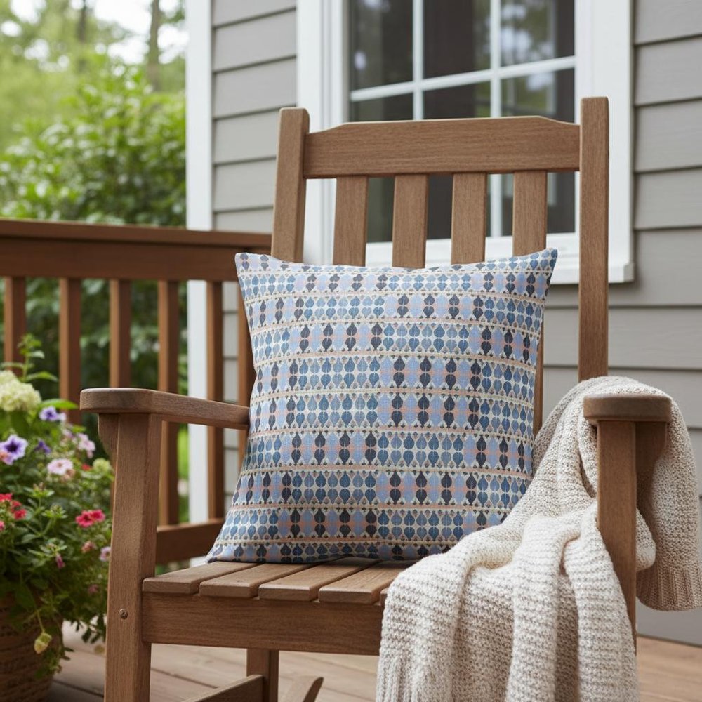 16" Blue Gray Spades Indoor Outdoor Throw Pillow