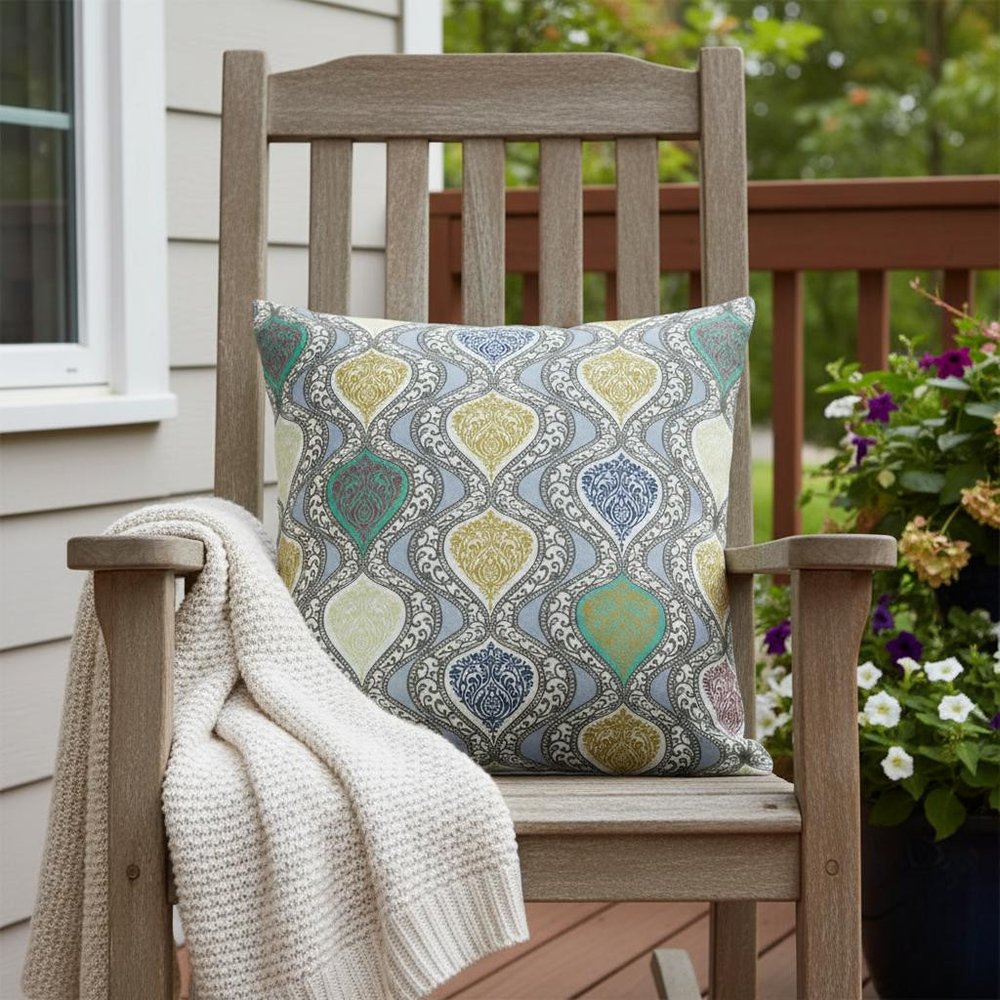 16” Gray Gold Ogee Indoor Outdoor Throw Pillow