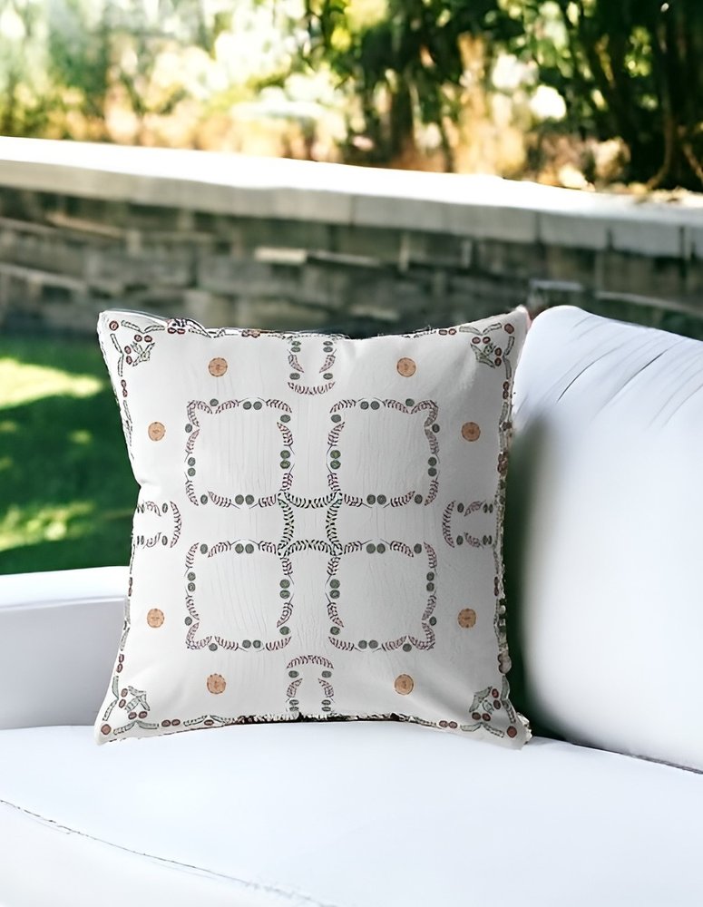 16" X 16" White Geometric Indoor Outdoor Throw Pillow