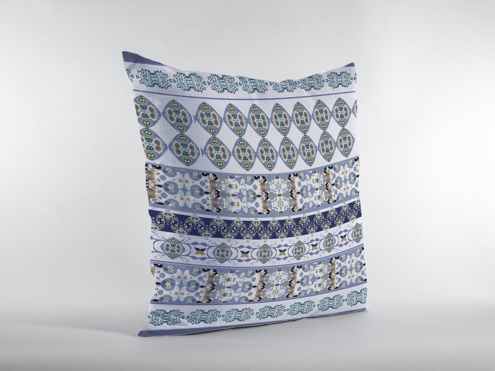 16" X 16" Navy Blue Geometric Indoor Outdoor Throw Pillow