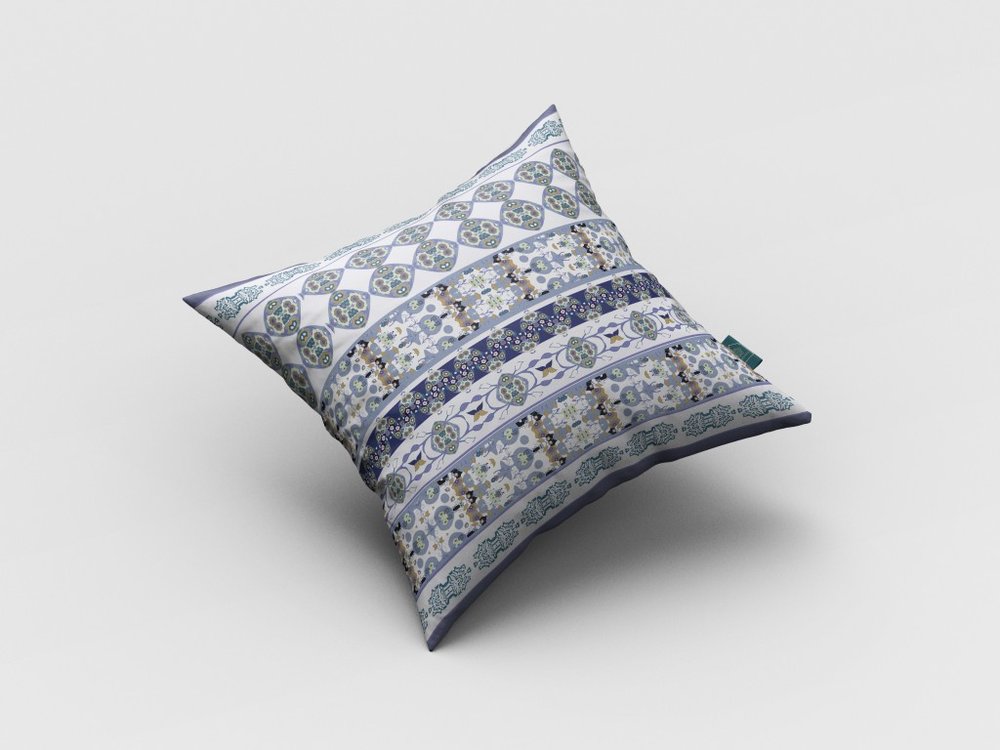 16" X 16" Navy Blue Geometric Indoor Outdoor Throw Pillow