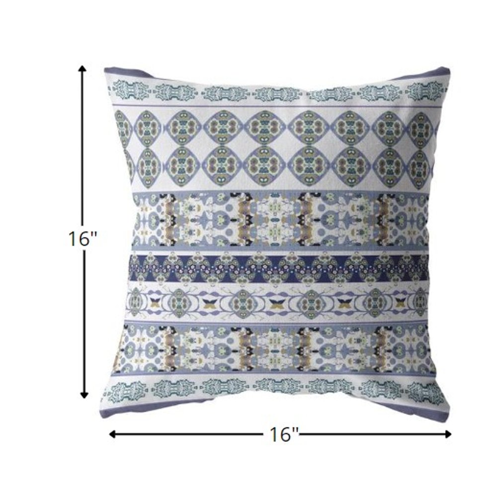 16" X 16" Navy Blue Geometric Indoor Outdoor Throw Pillow
