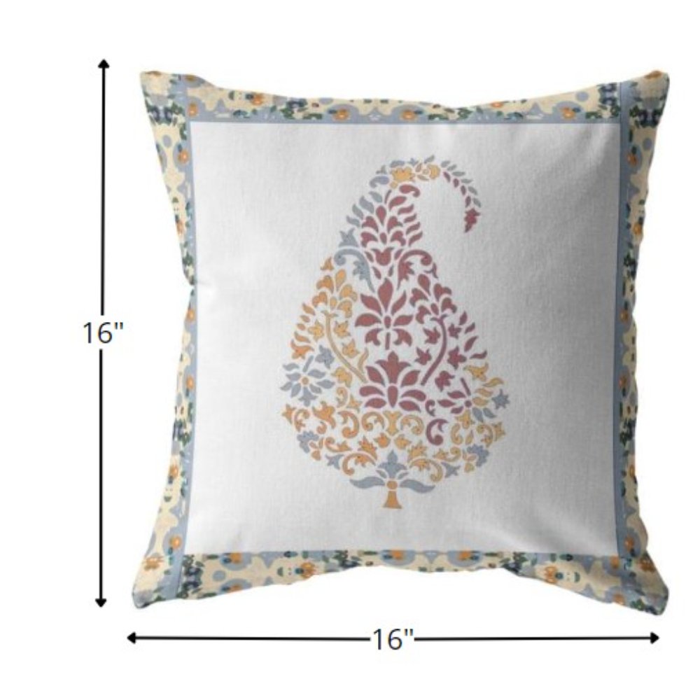16" X 16" Orange and White Geometric Indoor Outdoor Throw Pillow