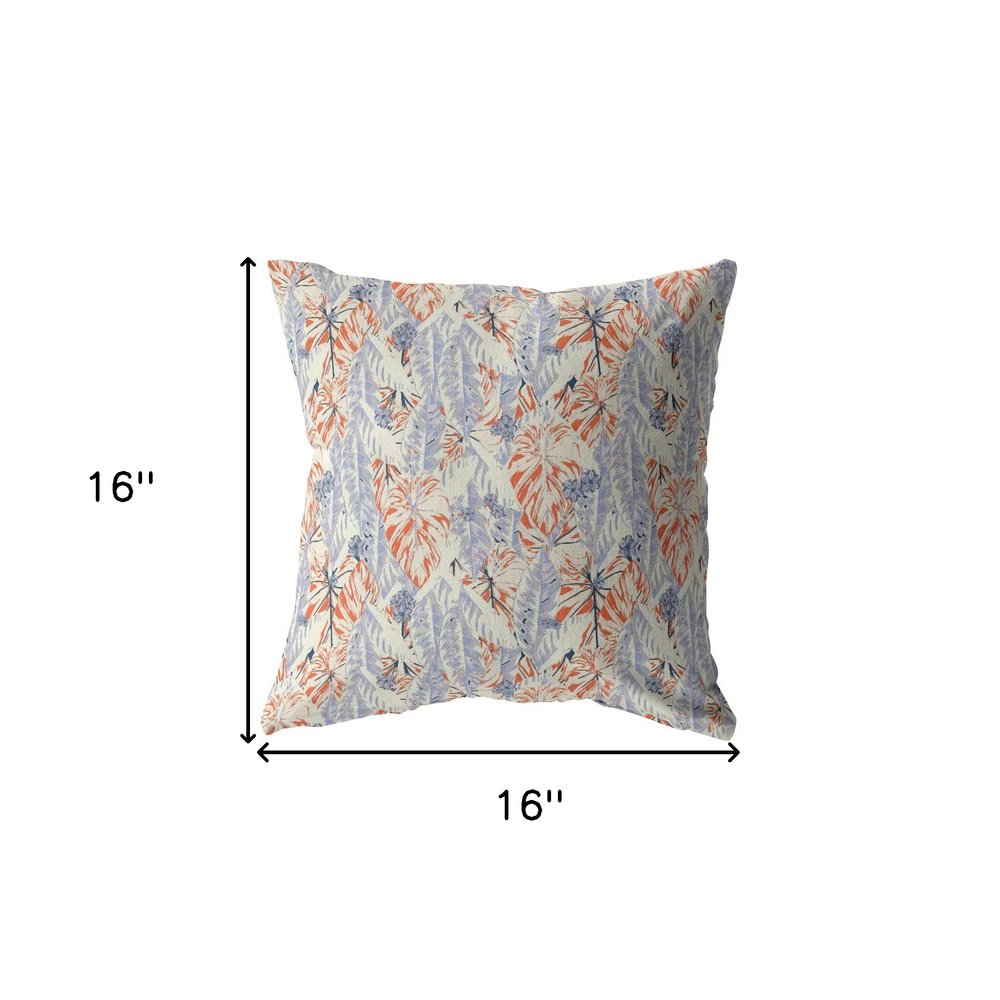 16" X 16" Orange Geometric Indoor Outdoor Throw Pillow