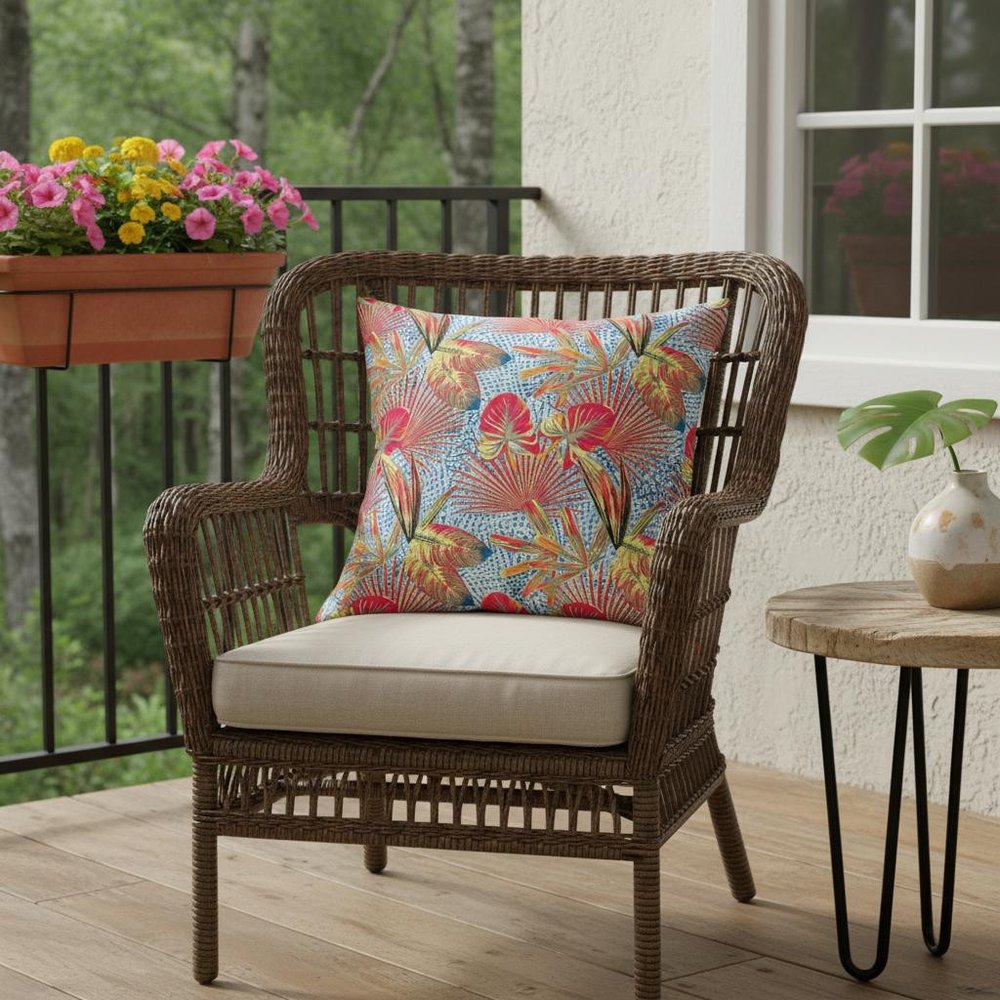 16” Crimson Yellow Tropical Indoor Outdoor Throw Pillow