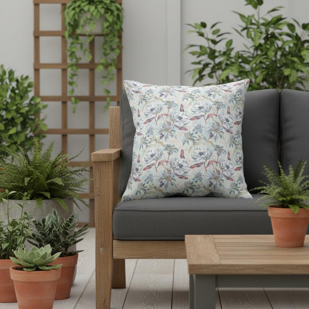 16” Light Green Gray Roses Indoor Outdoor Throw Pillow