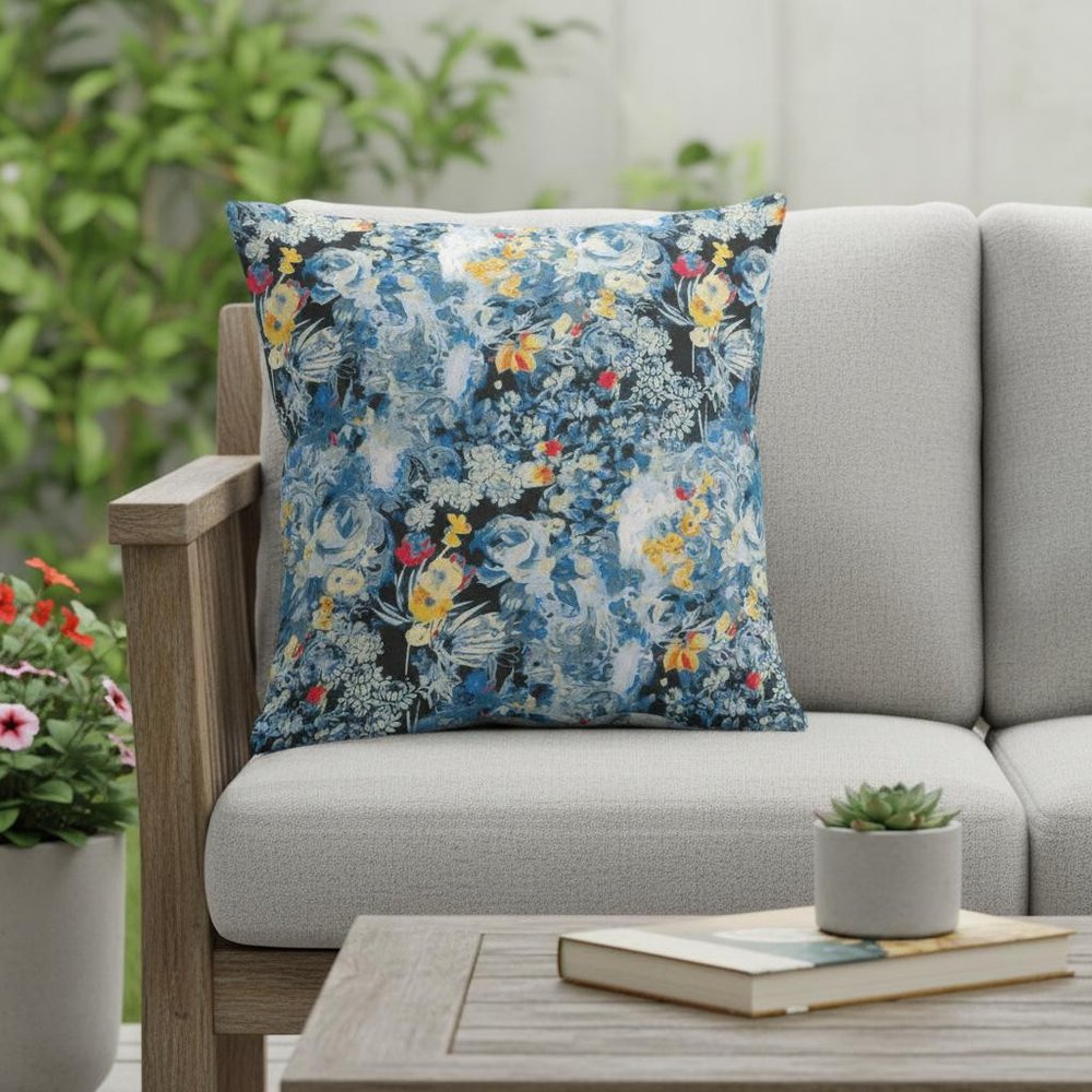 16" Blue Yellow Springtime Indoor Outdoor Throw Pillow