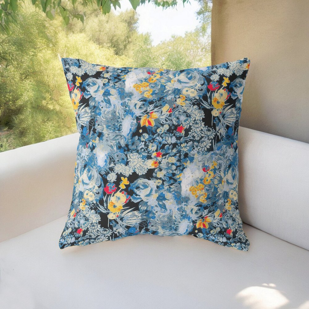 16" Blue Yellow Springtime Indoor Outdoor Throw Pillow