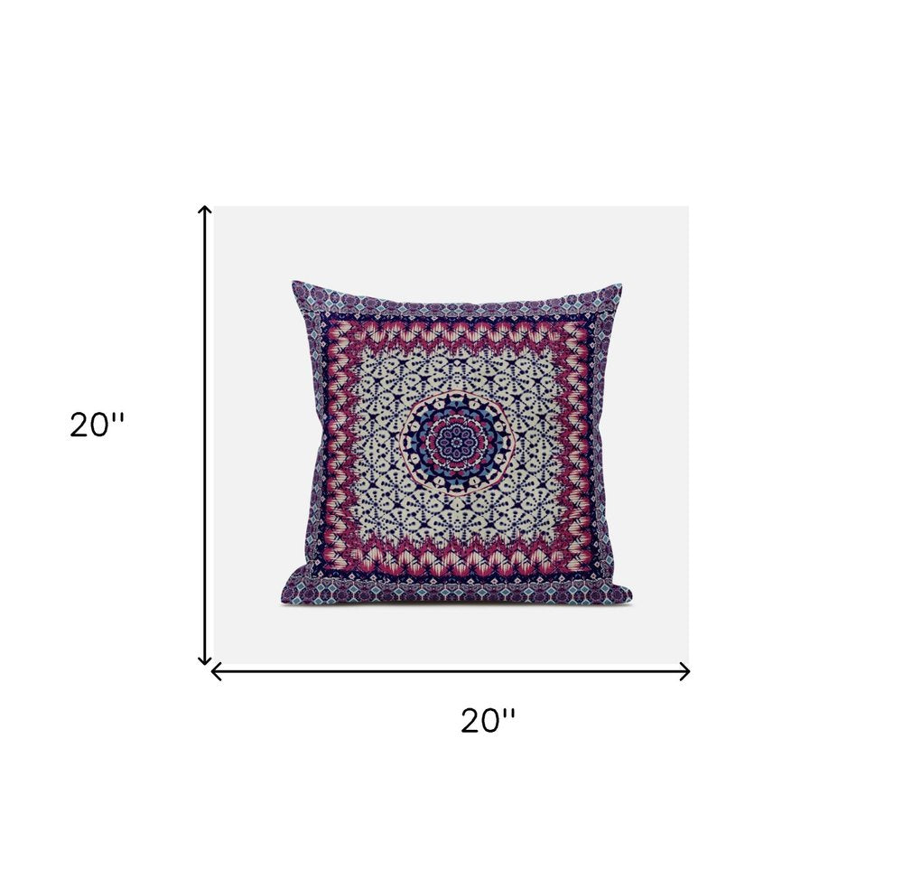 20" X 20" Dark Blue And Grey Blown Seam Floral Indoor Outdoor Throw Pillow