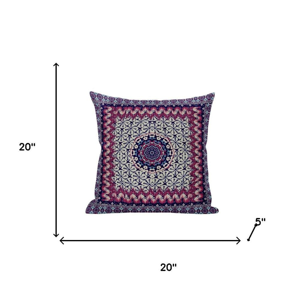 20" X 20" Dark Blue And Grey Blown Seam Floral Indoor Outdoor Throw Pillow