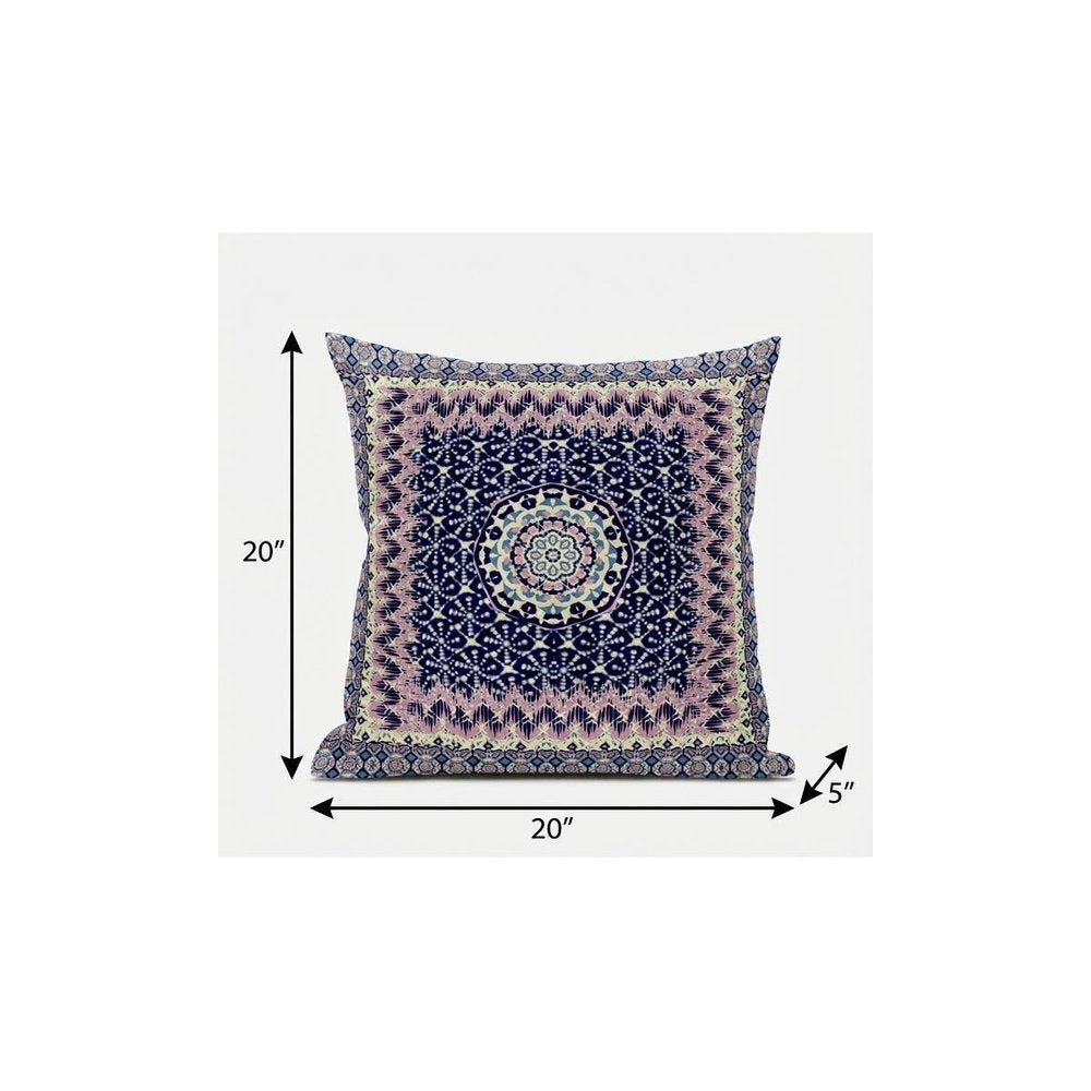 20" X 20" Grey And Blue Blown Seam Floral Indoor Outdoor Throw Pillow