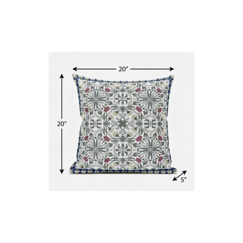 20"x20" Green White Pink Blown Seam Suede Paisley Throw Pillow