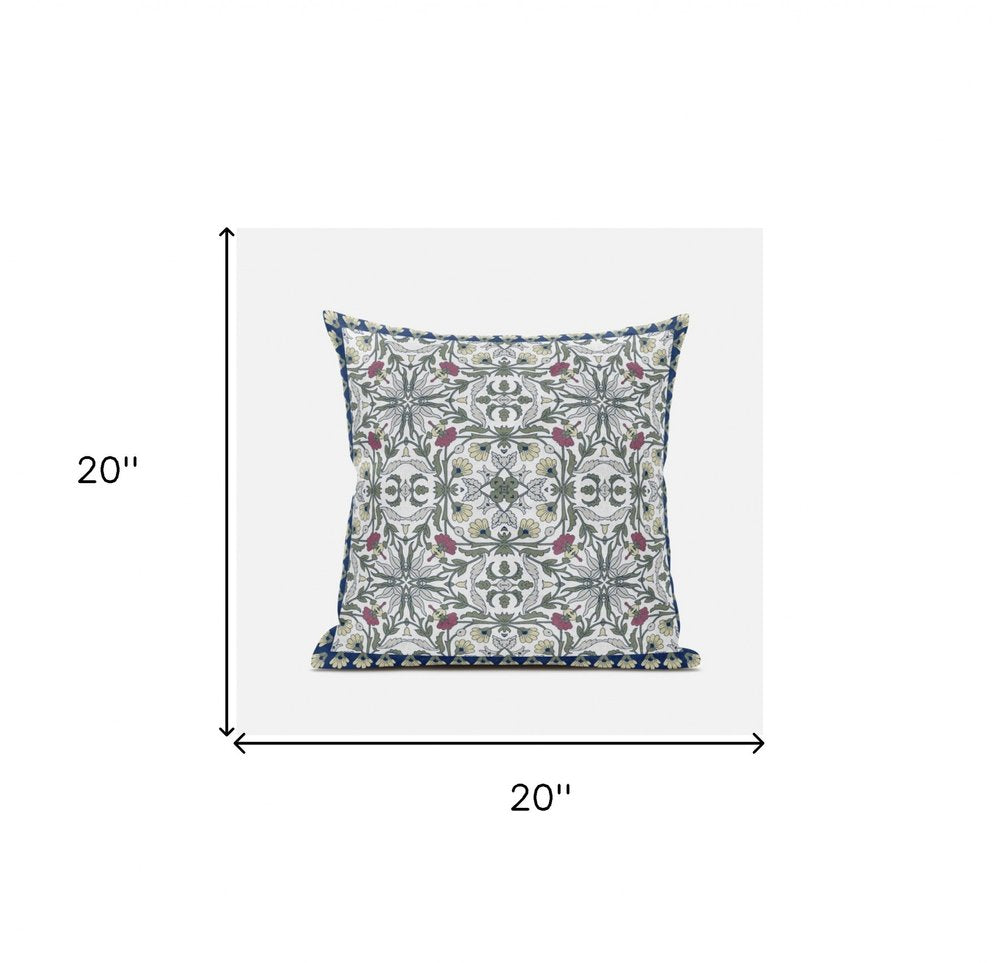 20"x20" Green White Pink Blown Seam Suede Paisley Throw Pillow