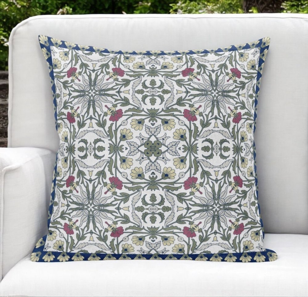 20"x20" Green White Pink Blown Seam Suede Paisley Throw Pillow