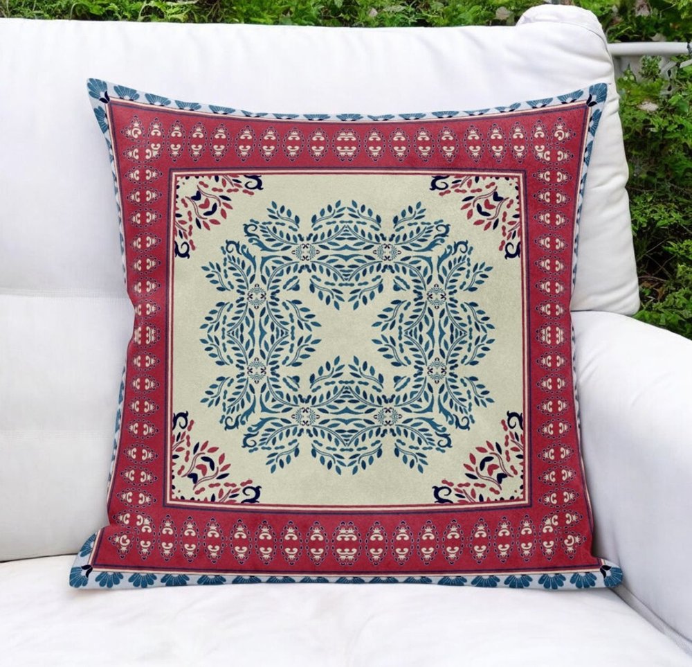 20"x20" Red Yellow Blown Seam Suede Geometric Throw Pillow