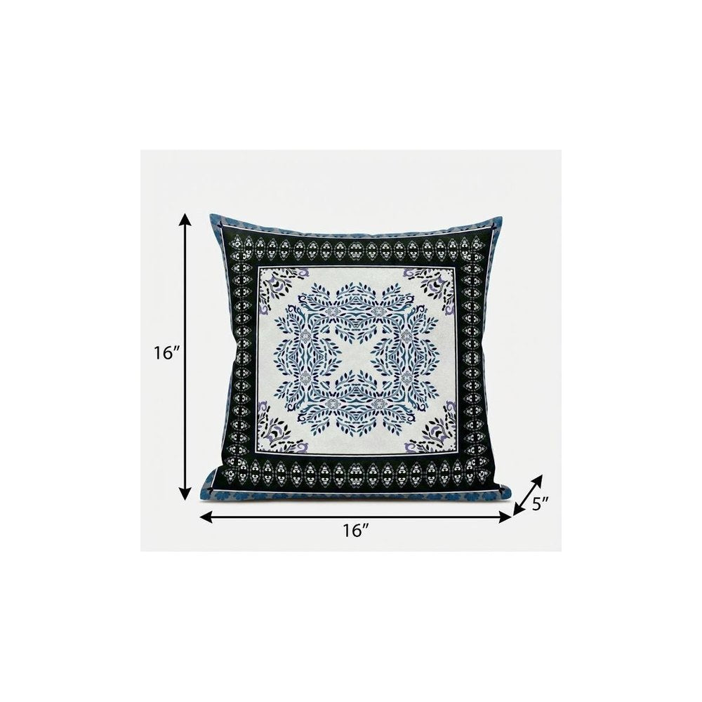 16" X 16" Black And Blue Blown Seam Geometric Indoor Outdoor Throw Pillow