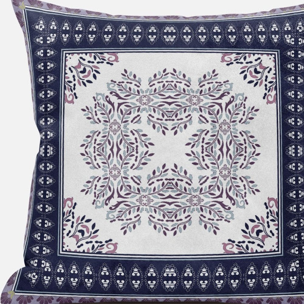 20" X 20" Cream And Blue Blown Seam Geometric Indoor Outdoor Throw Pillow
