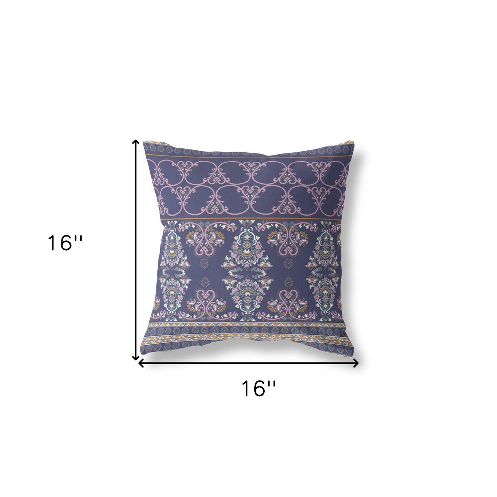 16" X 16" Blue And Pink Zippered Geometric Indoor Outdoor Throw Pillow