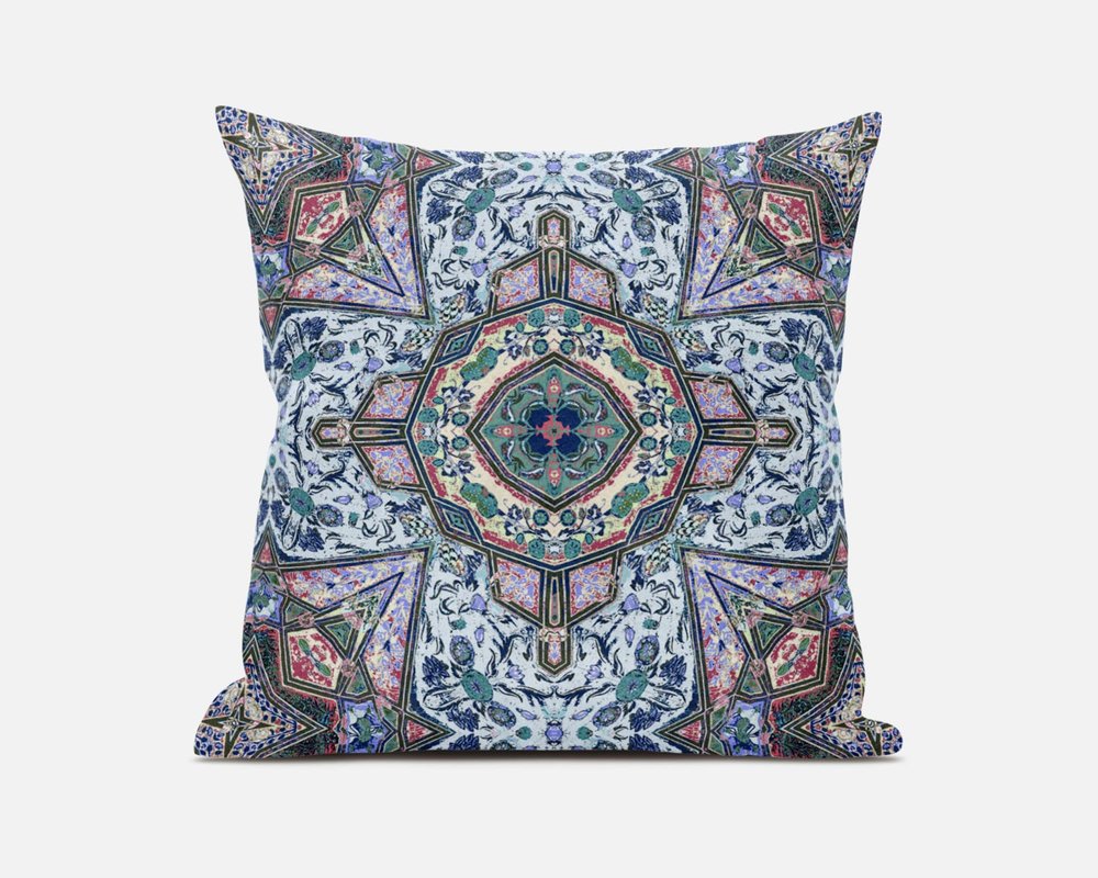 5" X 16" Blue and Pink Geometric Indoor Outdoor Throw Pillow