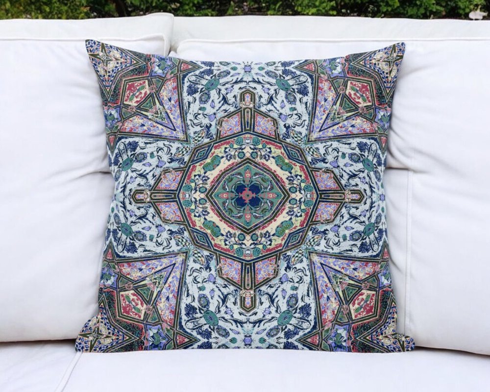 5" X 16" Blue and Pink Geometric Indoor Outdoor Throw Pillow