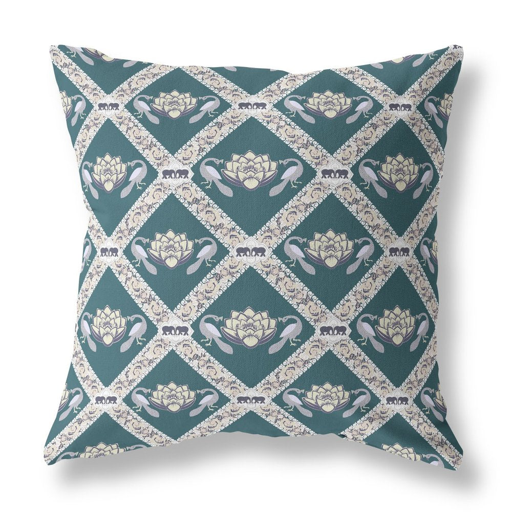 16" X 16" Blue and Gray Geometric Indoor Outdoor Throw Pillow