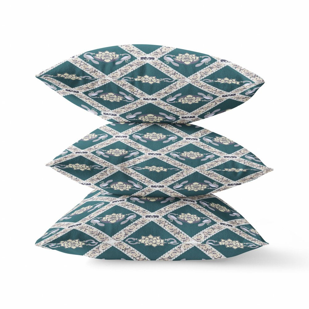 16" X 16" Blue and Gray Geometric Indoor Outdoor Throw Pillow