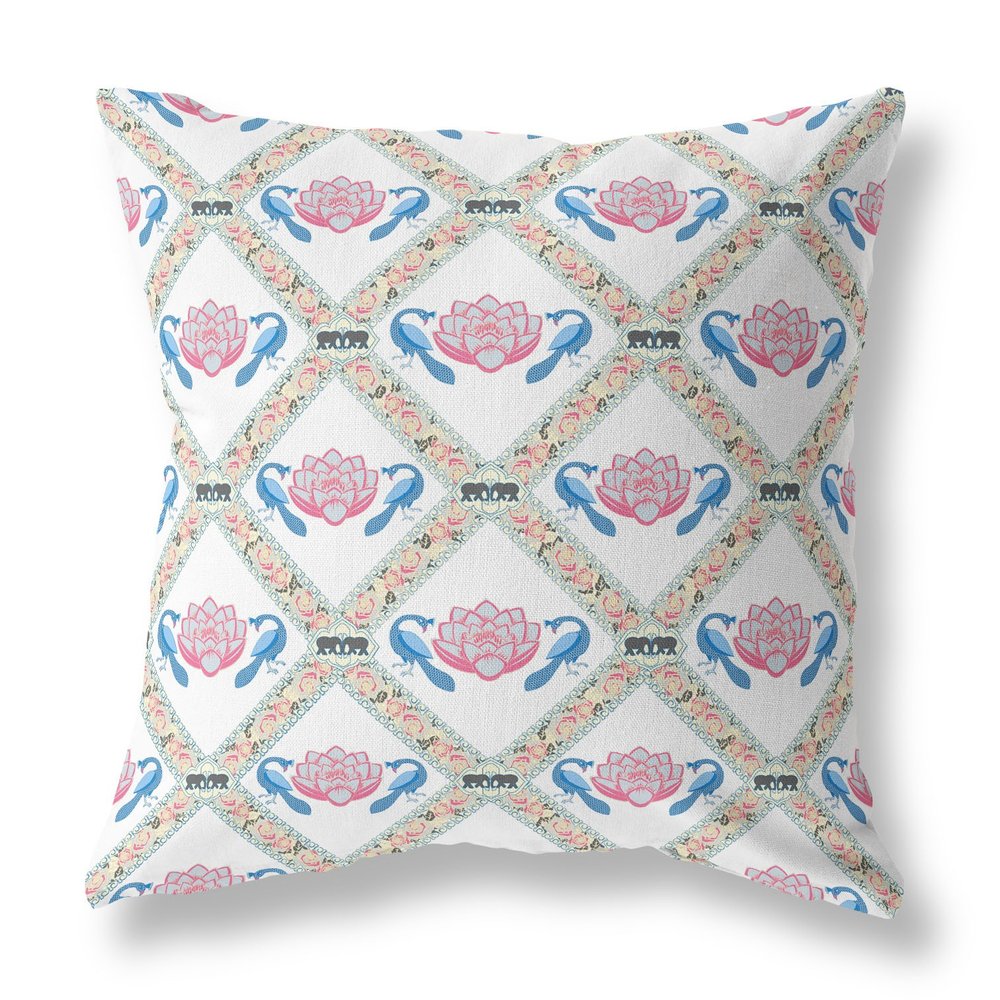 16" X 16" Gray and White Geometric Indoor Outdoor Throw Pillow