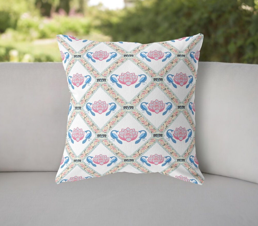 16" X 16" Gray and White Geometric Indoor Outdoor Throw Pillow