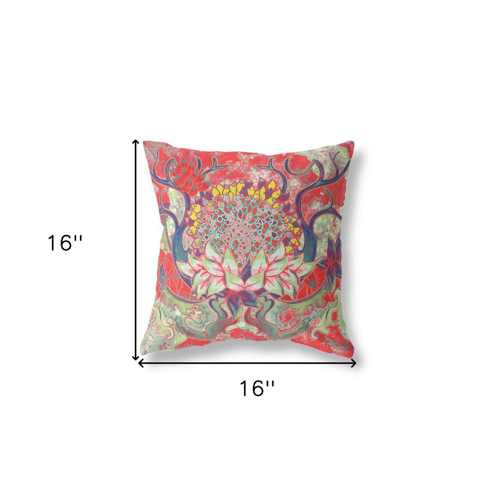 16" X 16" Red Geometric Indoor Outdoor Throw Pillow