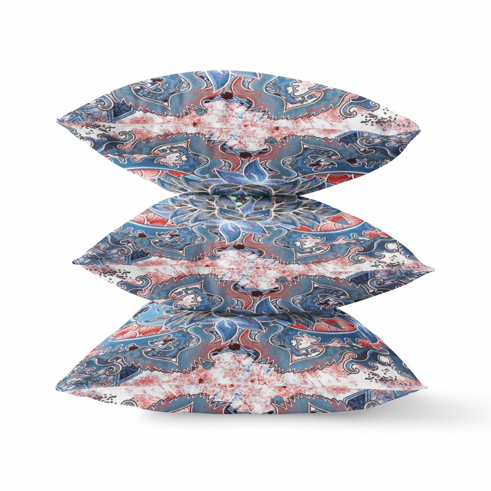 16" X 16" Sky Blue Geometric Indoor Outdoor Throw Pillow