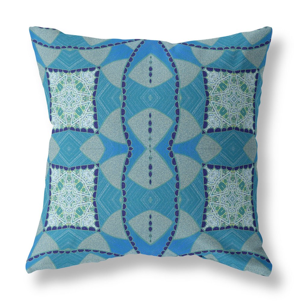 16" X 16" Blue Geometric Indoor Outdoor Throw Pillow